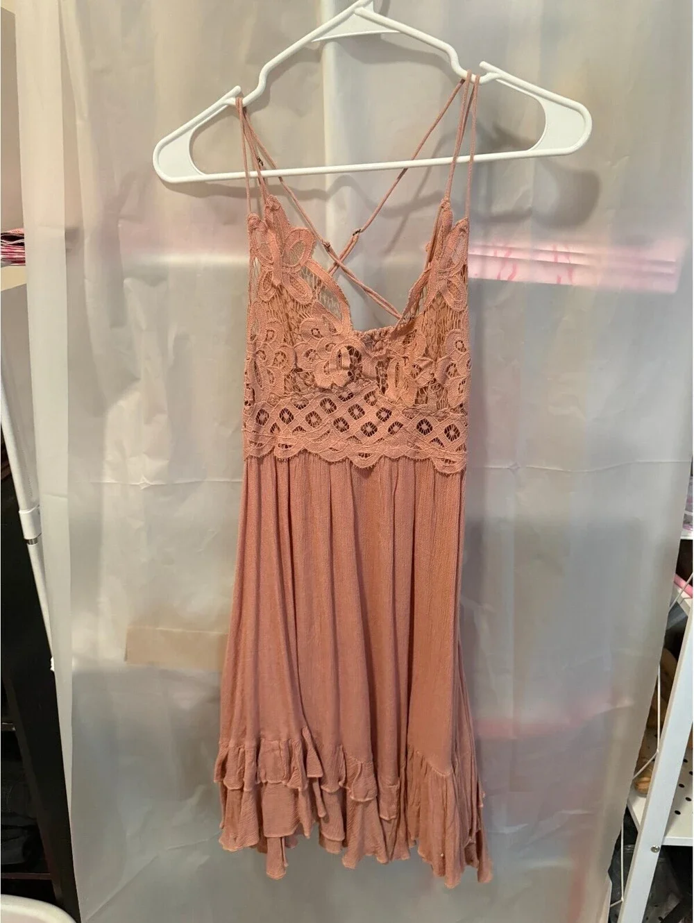 Free People adella Pink Lace Detail Summer Dress Size S/P